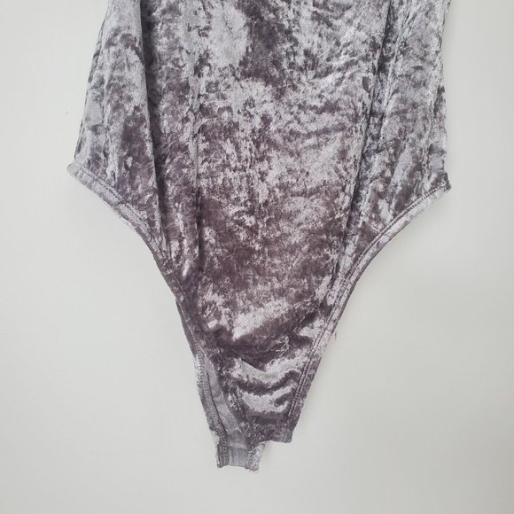 NEW Velour Lace Body Suit Strappy Low Neckline Layering Loungewear Undergarment - Picture 3 of 7